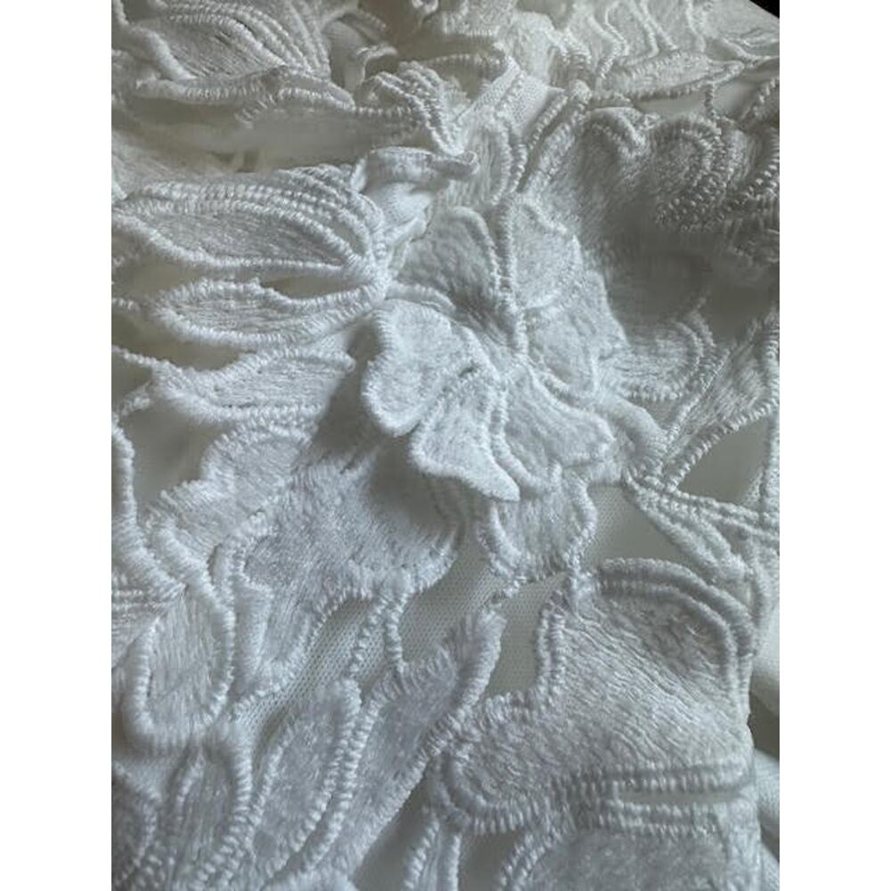 Grace White Lace Mini Dress Size S Puff Sleeve V-Neck Open Back Boho Cottage - Picture 5 of 12